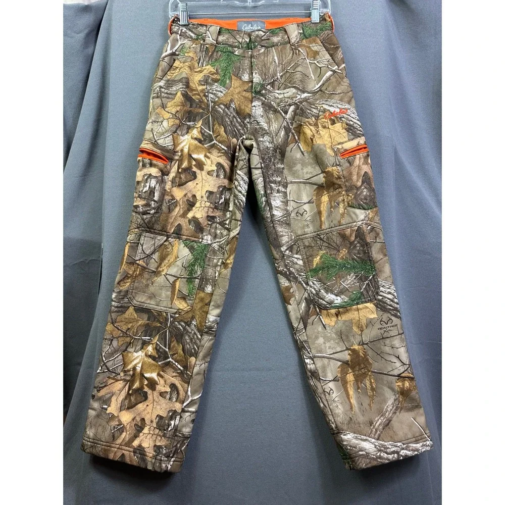 Cabelas Youth Realtree Xtra Camo Fleece Lined Hunting‎ Pants Orange Size L Kids
